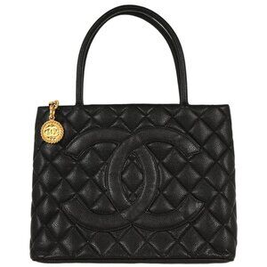 Chanel Black Calfskin Medallion Tote Handbag 155095
